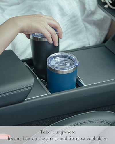 20oz Travel Coffee Tumbler, Insulated Travel Mug, Orange | Includes 2 Lids & Straw, Stainless Steel, Vacuum Insulated, Fits Car Cup Holders, Hot & Cold Drinks, Reusable Cup - color: Orange