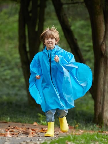 SaphiRose Lightweight Kids Rain Poncho Waterproof Jacket Zipper Up Rain Coat - color: Blue, size: 5-7 Years