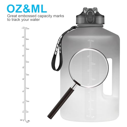 SLUXKE 1 Gallon Motivational Sports Water Bottle with Time Marker, BPA Free 128oz Leak Proof Jug, Black, Plastic, 128 ounces, Fitness, Sports, Outdoor Activities - color: Gray White