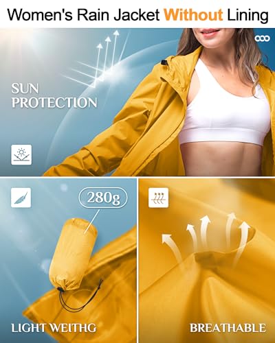 33,000ft Women's Waterproof Long Rain Coats Packable Rain Jacket with Hood Trench Coats Windbreaker - color: Amber Gold, size: X-Large