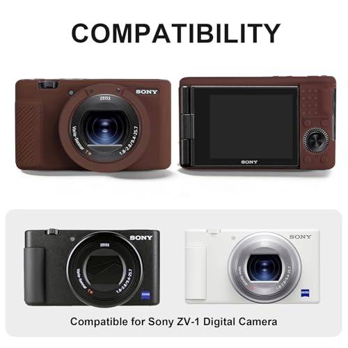 BOVKE 2-in-1 Camera Case Bundle Set for Sony ZV-1 Digital Camera, Brown | Shockproof EVA Hard Case & Anti-Slip Soft Silicone Skin Cover w/Removable Lens Cap, Sony ZV 1 Camera Protection Bundle Kit - color: Brown