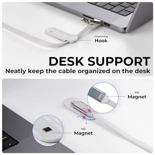 Rolling Square inCharge XL 6-in-1 Multi Charging Cable, Portable USB and USB-C Cable with 100W Ultra-Fast Charging Power, 10 Ft/3m, Glacier White - color: Glacier White