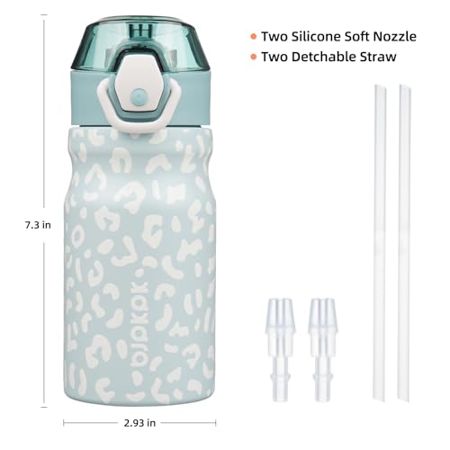 BJPKPK 14 oz Insulated Water Bottle, Straw, Handle, Stainless Steel Flask | Leak Proof Locking Lid, Double Wall Vacuum, Keeps Hot/Cold, BPA Free, Travel & Sports, Light Blue Leopard - color: A-Light Blue Leopard, size: 14 Ounces