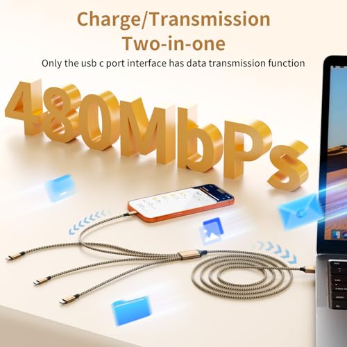 4 in 1 Dual Type C Multi Charging Cable, Charging Cord for Multiple Devices | 2Pack 5FT USB Charging Cable with 2 USB C/IP/Micro USB Charger, Phone Charger for iPhone 17-8/ Android/Pad and More,Lake Blue - color: Gold