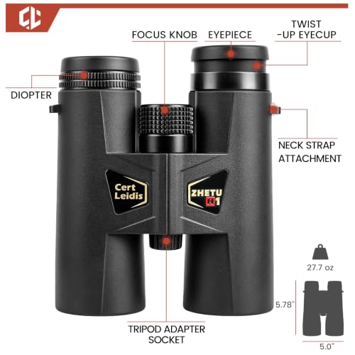 ED 10x42 Professional Binoculars for Adults High Powered, Fully Multi-Coated Lenses, Super Bright BAK4 Prism Waterproof Compact Binoculars for Bird Watching Hunting Stargazing Hiking Cruise Travel - color: Black 10x42