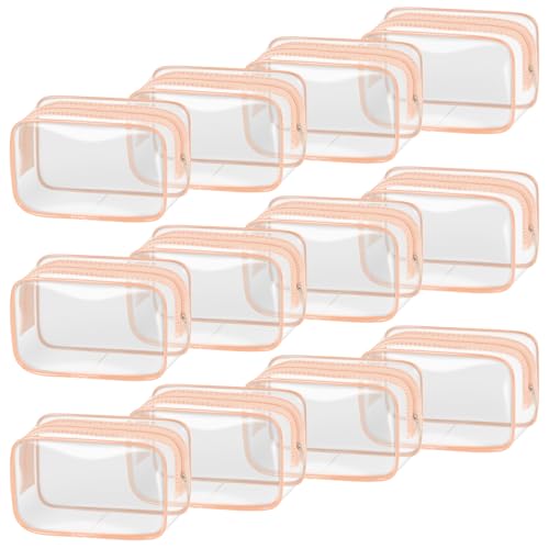 TISRATOK 12 PCS Clear Makeup Bags with Zipper, TSA Approved Toiletry Pouch - color: Orange Pink, size: Small