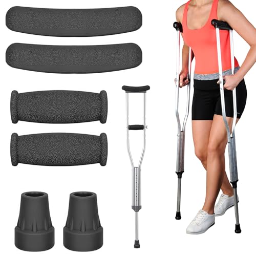 Replacement Crutch Pads, 6 Pcs Crutch Accessory Replacement Crutch Parts and Caps Set , Universal Comfort Padding for Arm Crutches Armpits and Feet Caps for Standard Aluminum Crutches (Black) - color: Black
