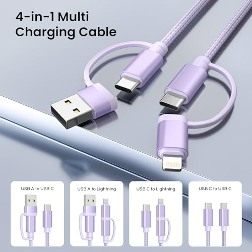 Basesailor 4 in 1 USB C to USB C Cable 10ft iPhone 16 15 14 Mini Plus Max - color: Purple, size: 10FT/3M