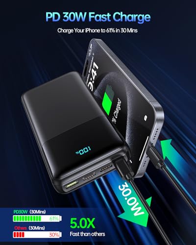 Portable Charger Power Bank 50000mAh, PD 30W and QC 4.0 Fast Charging - color: BLACK