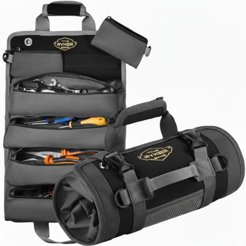 Ryker Original Heavy Duty Roll Up Tool Bag Organizer w/Detachable Pouches - color: B-Black