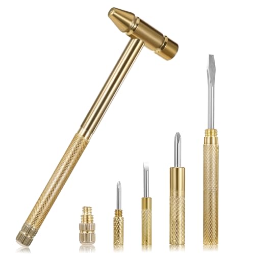 6 in 1 Small Hammer, Metal Mini Hammer | Portable Multitool Hammers with Flat Head Phillips Screwdriver and Claw-Hammer Multifunctional Hammers Tools (Gold)