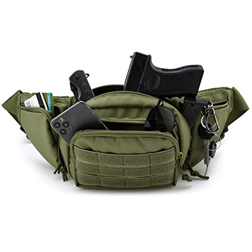 Tactical Fanny Pack Gun Holster for Men, Adjustable Waist Bag Zippered Pockets, Everyday Hip Pouch for Workout Travel Outdoor Running Hunting (Army Green) - color: Army Green