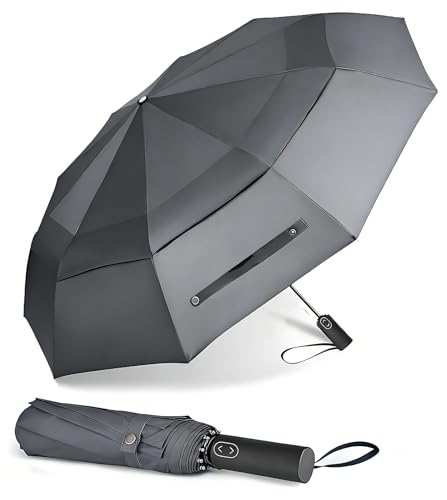 MRTLLOA Compact Golf Umbrella, 10 Ribs Vented Windproof Travel | 49/54/62 Inch Large Oversize, Double Canopy, Quick-Dry Fabric, Lightweight, Umbrellas for Rain - color: Gray, size: 54 Inch