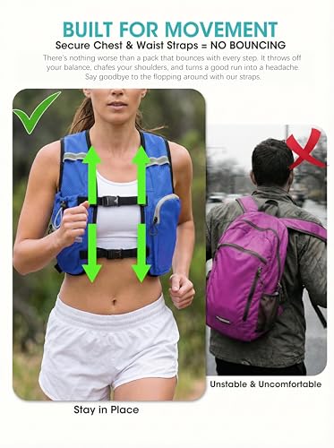 Foldable Small Hiking Backpack with 3 Strap Pockets – Lightweight 300D Spill-proof Daypack for Men Women – Packable Small Travel Backpack with Chest Strap & Trekking Pole Holder – Durable Outdoor Bag - color: Royalblue-