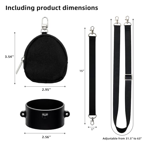 Black Water Bottle Holder Carrier Strap Set Compatible with Owala Free Sip 16oz 24oz 32oz 40oz Sway Tumbler Crossbody Sling Accessories Adjustable Silicone Ring Pouch - color: Black