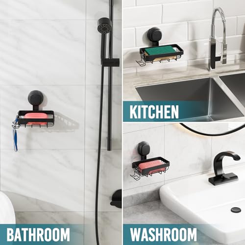 TAILI Soap Dish for Shower, Bar Soap Holder,Suction Visible Indicator,Black | Soap Holder Shower, Soap Bar Holder for Shower Wall, Removable Bathroom Sponge Holder, Soap Dish with Suction Cups - color: Dark Black