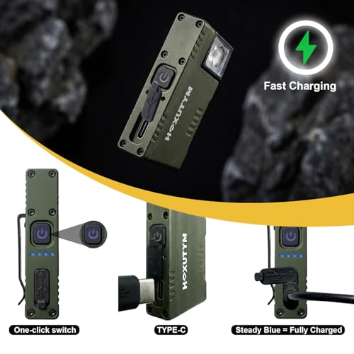 500lm Small Flashlight EDC Clip-on Rechargeable Mini Pocket Light | Magnetic Work Light with 180° Rotatable Clip & RGB Emergency Mode for Camping, Hiking, Repairs, Walkies, Green - color: Green