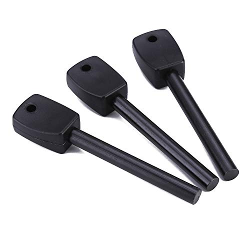 FOSTAR 3 PCS Tactical Ferro (Ferrocerium) Rods, Bushcraft Flint Fire Starter with Easy Grip Handle, 5/16 Inch Thick Waterproof Fire Steel Magnesium Camping Tool Kit - color: Black