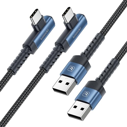 toocki USB C Cable Right Angle, 2-Pack 1.6ft USB A to USB C Charger Cable h | Blue, 90 Degree, Braided, Fast Charging, Carpaly Cord for iPhone17 Series, Samsung Galaxy S25/ S24+/Note 10, LG V30, Switch - color: Blue, size: 1.6FT+1.6FT