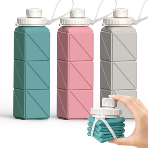 BEAUTAIL Collapsible Water Bottles 21oz/610mL, Silicone Travel Water Bottle - color: Blue+Pink+Starlight
