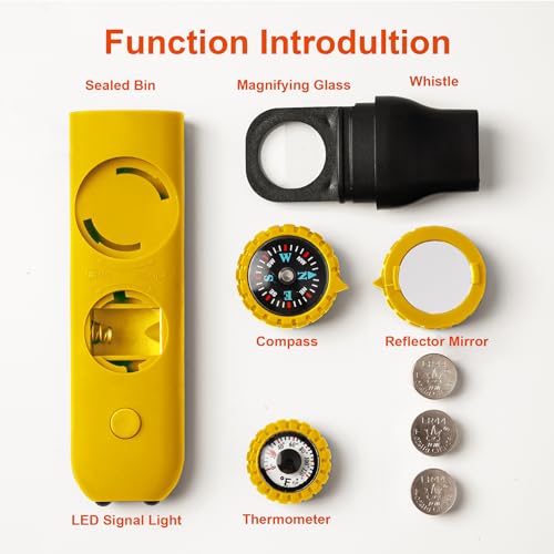 Emergency Survival Safety Whistle，Whistle for Kids with Lanyard,Compass,Thermometer,Ideal for Kayaking, Boating, Hiking, Camping, Climbing - color: Yellow