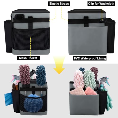 Wearable Large Cleaning Caddy Bag for Housekeepers (Black&Gray) - color: Black&Gray, size: Cleaning Bag
