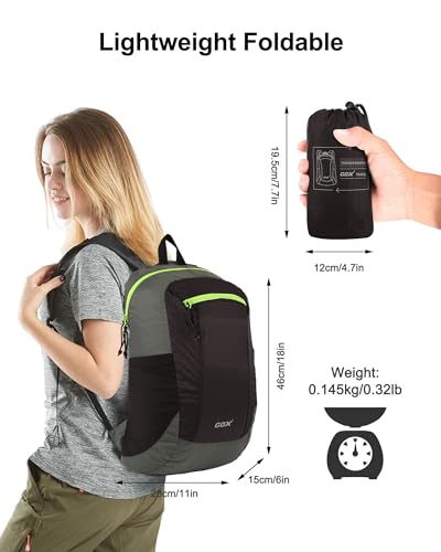 GOX Foldable 20l Backpack For Travel Lightweight Hiking Packable Daypack for Men Travel Camping Outdoor Bag Women (Black) - color: Black