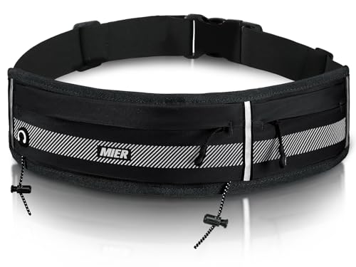 MIER Running Belt for Women & Men, Fanny Pack with Marathon Bib Clip, Black - color: Black