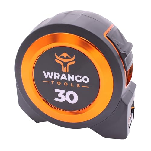 Wrango Tools 30 FT Tape Measure - Retractable Measuring Tape - Oversized & Double-Sided Print - Blade Lock, Finger Brake - High Performance Nylon Coating, 10' Stand-Out - 13' Reach / 1-1/16" Blade - size: 30 FT