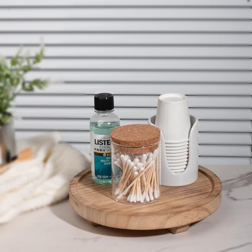 Round Decorative Tray Farmhouse Kitchen Decor Soap Dish, 8" Brown | Waterproof, Lightweight, Easy Clean, Wood Riser Pedestal Stand Accessories for Office Desk, Vanity, Counter, Sink - color: Brown, size: 8"