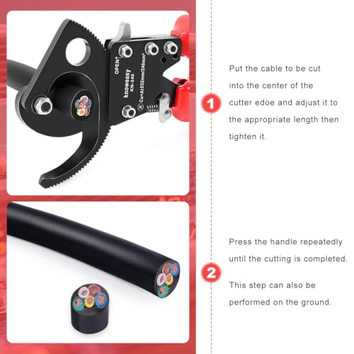 Knoweasy KN-240 Upgraded Cable Cutter and Ratchet Wire Cutter Works for Aluminum and Multi-core Cables up to 240mm - size: KN240