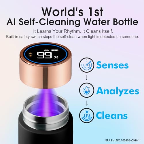 VSITOO S1 Lite 15oz Insulated Stainless Steel Self-Cleaning Water Bottle - color: Black, size: 15 Ounces