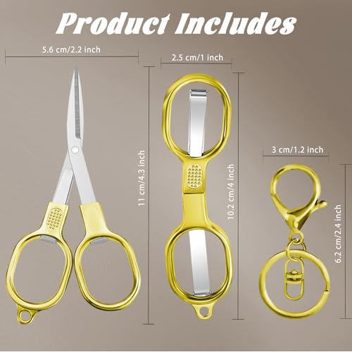 2 PCS Stainless Steel Mini Folding Scissors, Safety Pocket-Sized Multipurpose Scissors with Keychains for Travel, Home, Office, Crafts, Sewing & Nurse Accessories (Gold) - color: Gold