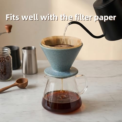 DIF DECO Ceramic Pour Over Coffee Dripper, Reusable Porcelain Portable Pour Over Coffee Maker, Slow Brewing Accessories with 1 Holes for Home, Office, Travel, Camping (Blue) - color: Blue