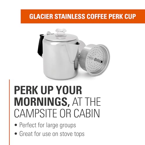 GSI Outdoors Percolator Coffee Pot I Glacier Stainless Steel with Silicone Handle for Camping, Backpacking, Travel, RV & Hunting - Stove Safe - size: 6 cup