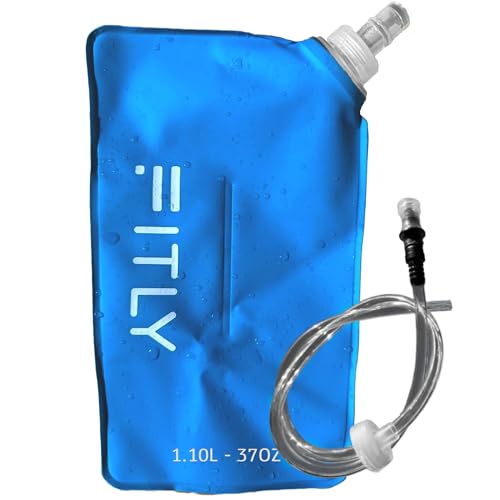 FITLY Soft Flask - Shrink As You Drink Soft Water Bottle for Hydration Pack - Folding Water Bottle Ideal for Running, Hiking, Cycling, Climbing & Rigorous Activity - color: Blue, size: 37 Ounces
