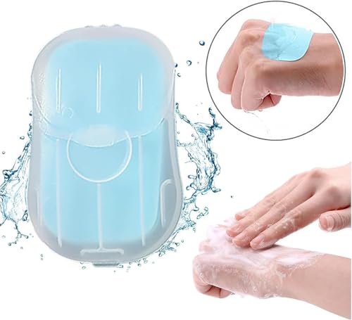 2 Boxes 100Pcs Portable Soap Sheets, Mini Portable Travel Soap Paper Sheets Disposable Water Soluble Hand Washing Bath Scented Paper Soap Camping Hiking and Shampoo for Outdoor(White&Purple)(ZS562)