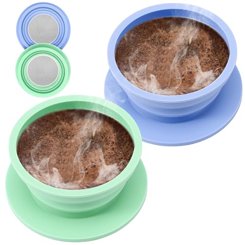 2-Packs Paperless Collapsible Travel Pour Over Coffee Dripper Kit Portable Coffee Filter - Travel Pour Over Coffee Maker Camping - Reusable Coffee Strainer Pour Over Cup (Blue+Green) - color: Blue+Green