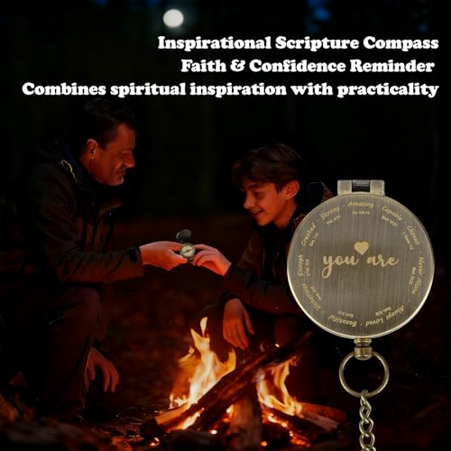 Engraved Brass Compass with Scripture, Inspirational Baptism Gift for Boy Girl Women Men, First Communion or Confirmation Gift, Christian Travel Hiking Religious Pocket Compass for Graduation Birthday