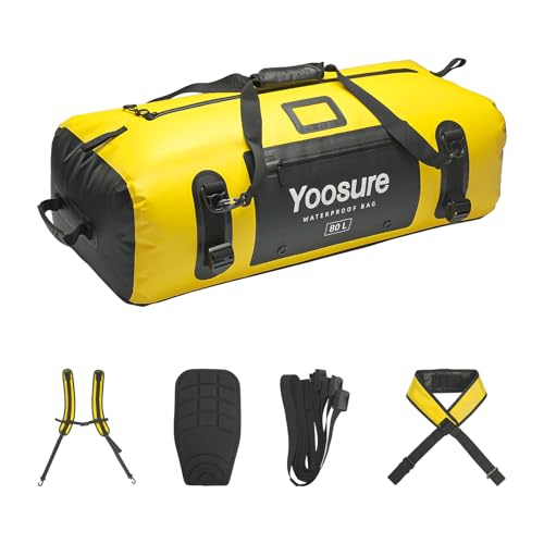 80L Waterproof Duffel Bag Motorcycle Dry Bag Backpack, Waterproof Zippered Bags with Backpack Spacer Pad for Kayaking Rafting Boating Canoeing Camping Paddle Beach (Yellow) - color: Yellow