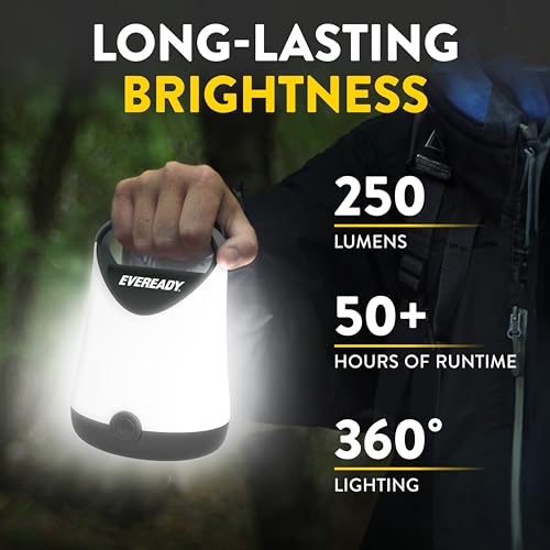 Eveready LED Camping Lantern X-250 (2-Pack), Super Bright Tent Lights, Rugged Water Resistant LED Lanterns, 100 Hour Run-time (Batteries Included), Black - color: Black, size: 2-Pack