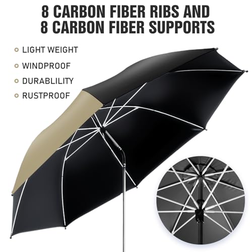 2 Pack Beach Umbrella with 360 Universal Clamp, UPF50+ Umbrella Outdoor Patio Sun Protection for Chairs, Beach &Patio Use (Not Include Chair) - color: Khaki and Black