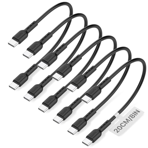 SOOPII 6-Pack Short USB C to USB C Cables,8 Inch/0.7Ft 60W Type C Fast Charging Cables,Compatible with lPhone,Galaxy,lPad,MacBook,Charging Station and Power Bank Accessory(Black) - color: Black, size: C to C-6P(60W)