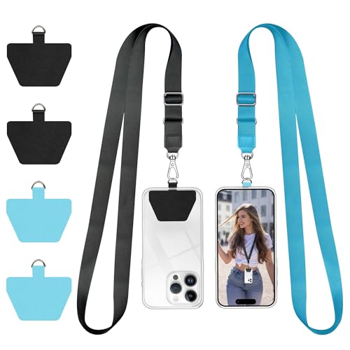 Doormoon Phone Lanyard, Universal Adjustable Neck Strap for Phone Case Keys ID Badges Cell Phone Lanyard Compatible with iPhone, Samsung, Most Smartphones, 2 Pack, Black Light Blue - color: Black Light Blue