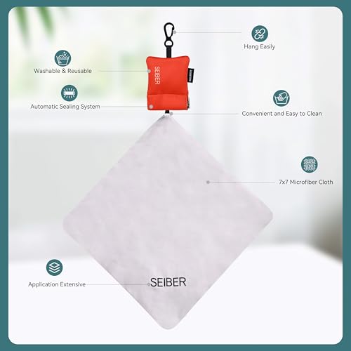 SEIBER Microfiber Glasses Cleaning Cloth with Keychain, Orange, 2PCS | Neoprene Pouch, For Eyeglass, Laptops, Cameras, Self-Closing Bottom,Ultra-Soft, Scratch-Free - color: Orange