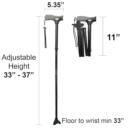 FSA/HSA Eligible, Vaunn Medical Easy Grip Height Adjustable Folding Cane/Walking Stick with Strap/Pouch- Compact, Portable, and Safe Walking Assistant- Non-Slip Grip Handle- Men, Women, Elderly - style: Tripod Tip