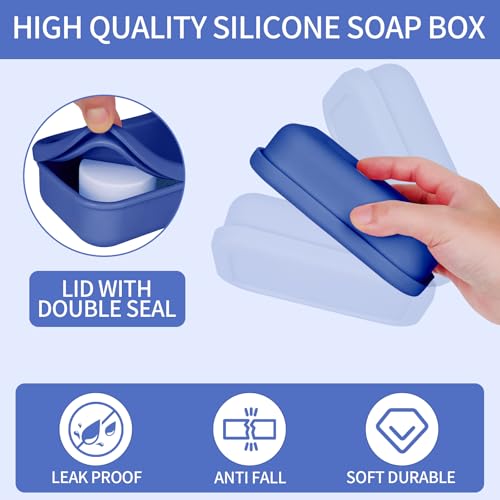 Leak Proof Soap Case,Large Silicone Travel Soap Holder,Portable Soap Box with Drainage Layer,Bathroom Shatter Proof,Suitable for Travel, Bathroom, Camping, Gym(Dark Blue) - color: Dark Blue