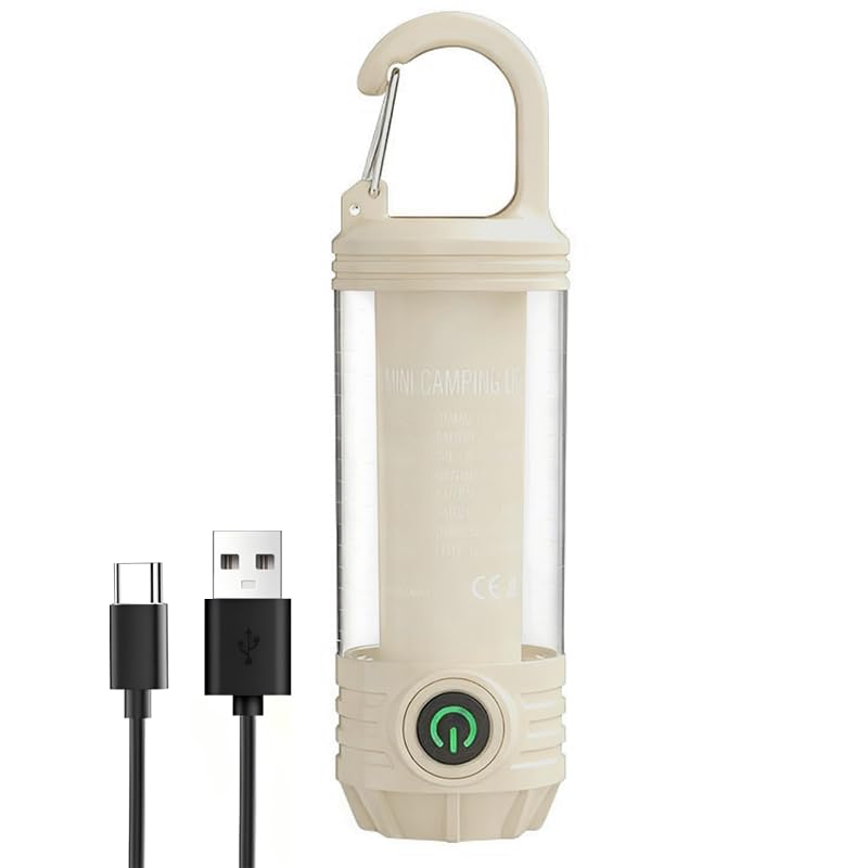 Flamix 2-in-1 LED Camping Lantern & Flashlight, 6 Modes, IPX4 Waterproof | Rechargeable Battery, Compact One-Hand Design, Beige, Hurricane Emergency Light, Hiking Gear, Home Power Outage Essential