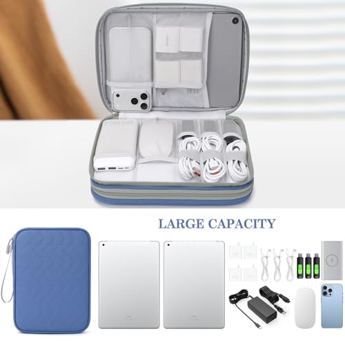 FYY Electronic Organizer, Travel Tech Pouch Bag, Extra Large, Blue Quilted - color: Blue Quilted, size: 10.8 x 8 x 3.15 inches