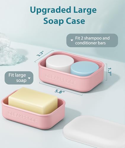 Quatish Large Leakproof Travel Soap Case, Solid Shampoo Bar Holder, Silicone Soap Box with Draining Layer, Enhanced Soap Container, Suitable for Camping, Gym, Bathroom, Outdoor Essentials, Pink - color: Pink, size: Large